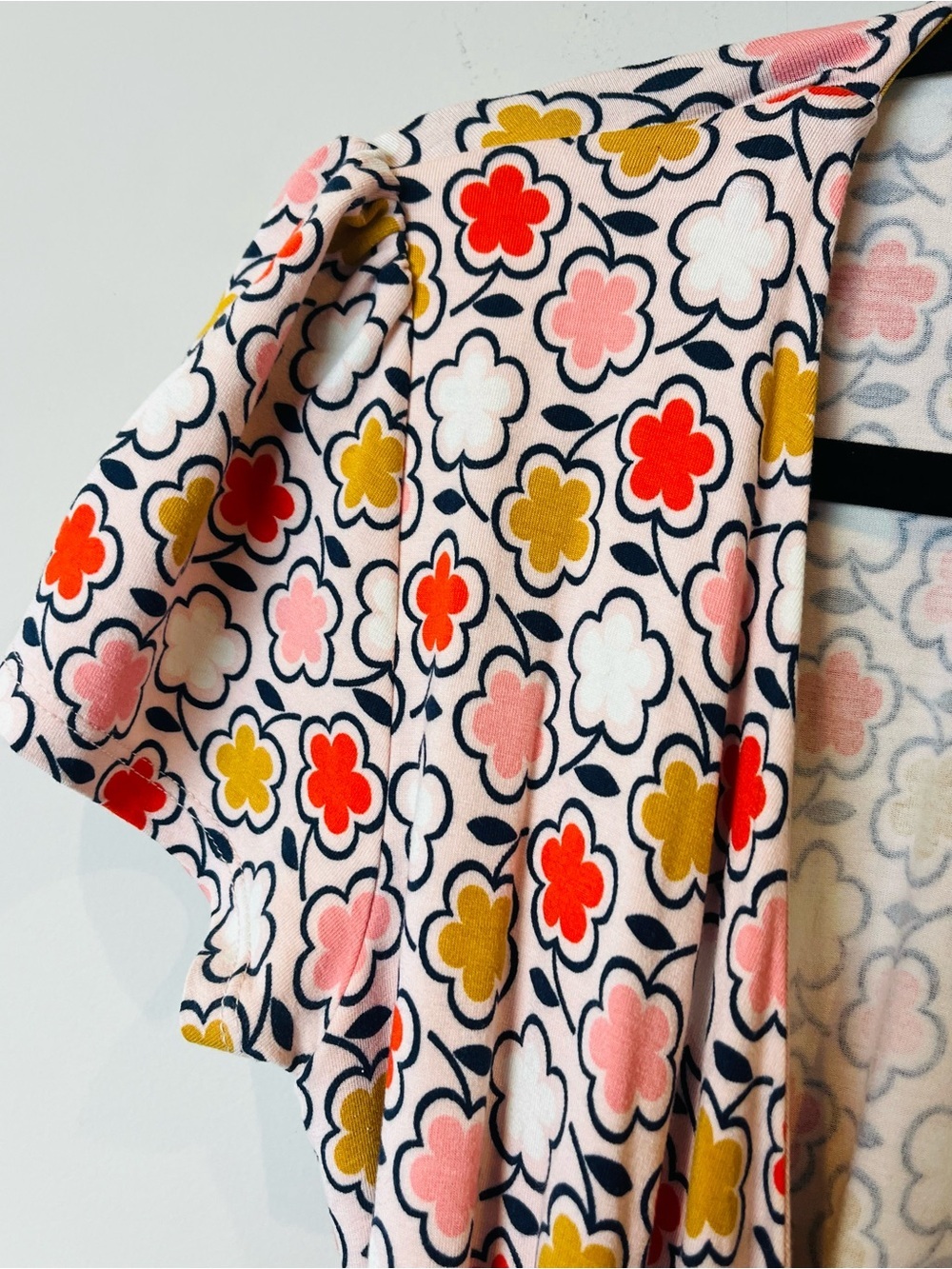 Boden Retro Floral Jersey Stretch Wrap Dress Pink Coral Mustard Size 4 - Picture 7 of 12